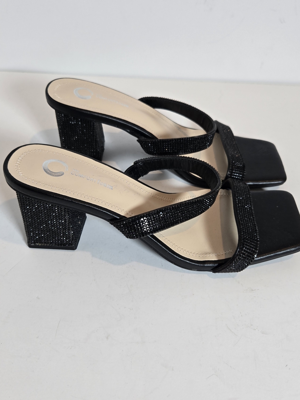 Journee Collection Black Sparkle Block Heel Sandals